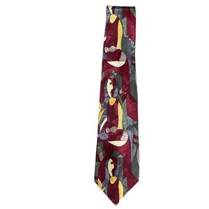 Many Faces Picasso-inspired Men's Tie Maroon and Silver City One